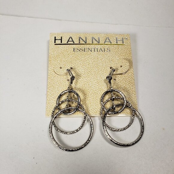 HANNAH Silver-Tone Textured Triple Hoop Drop Earrings – Trendy Statement Jewelry - Picture 6 of 10
